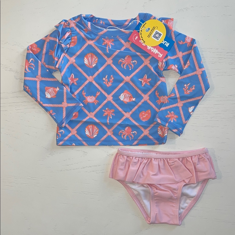 Rufflebutts Girl Rash guard Swim Set Ocean Friends Ruffle 2T 3T 4 5 6